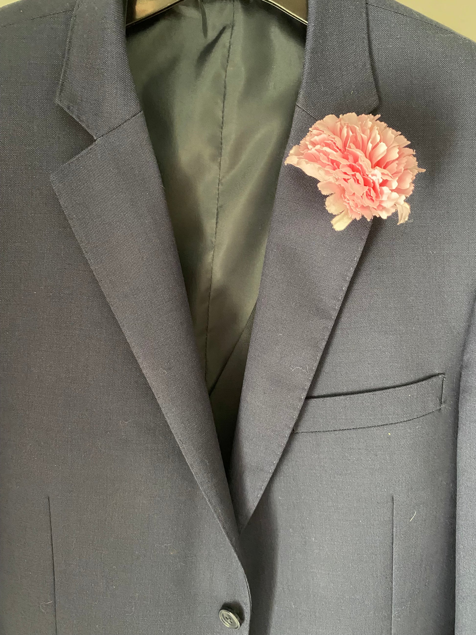 Silk pink carnation buttonhole lapel pin wedding formal occasion