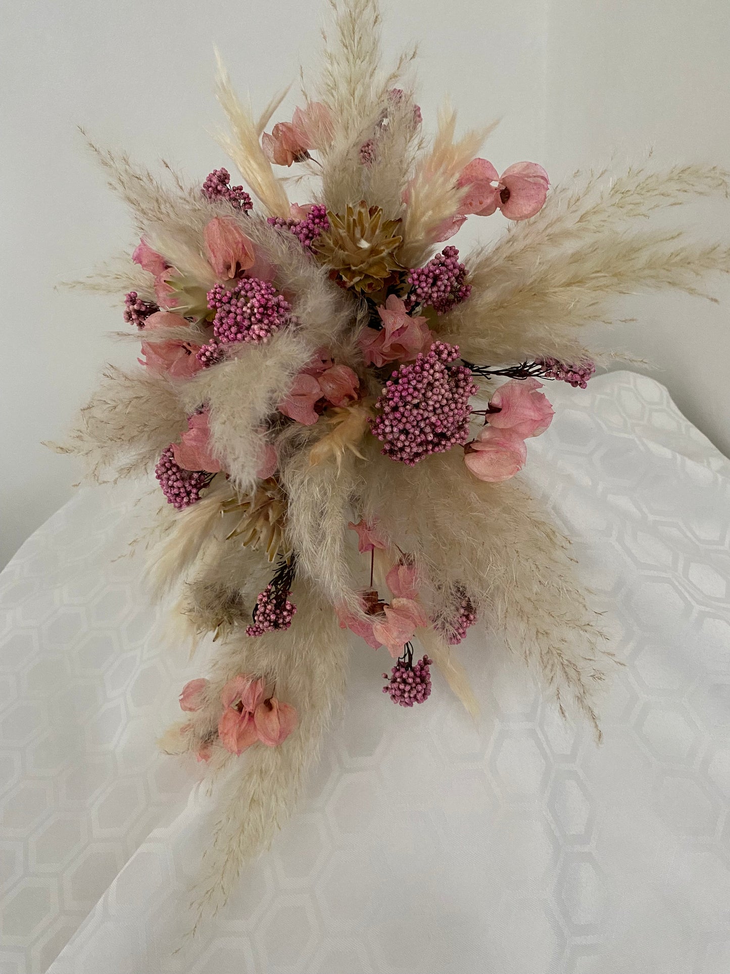 Dried Flowers Brides wedding bouquet. Natural and long lasting. Natural shades of pink and cream