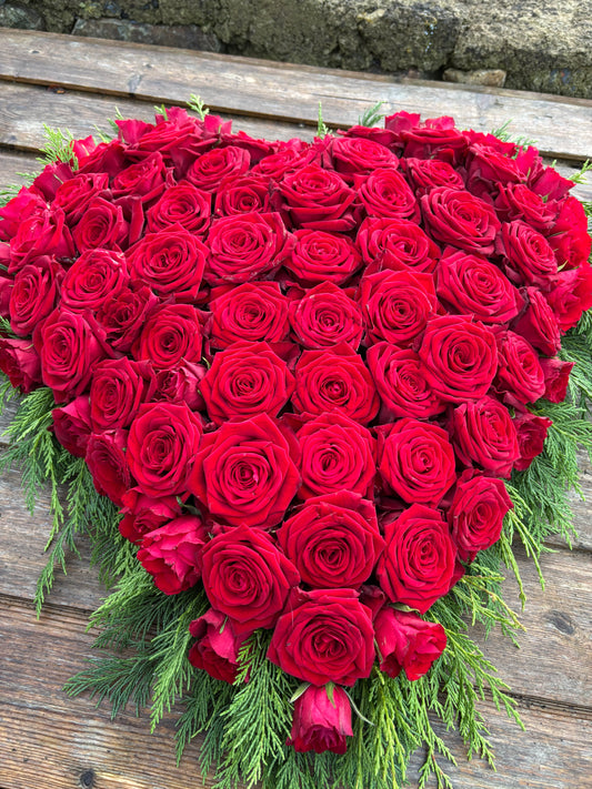 Funeral Tribute - Red Rose Floral Heart