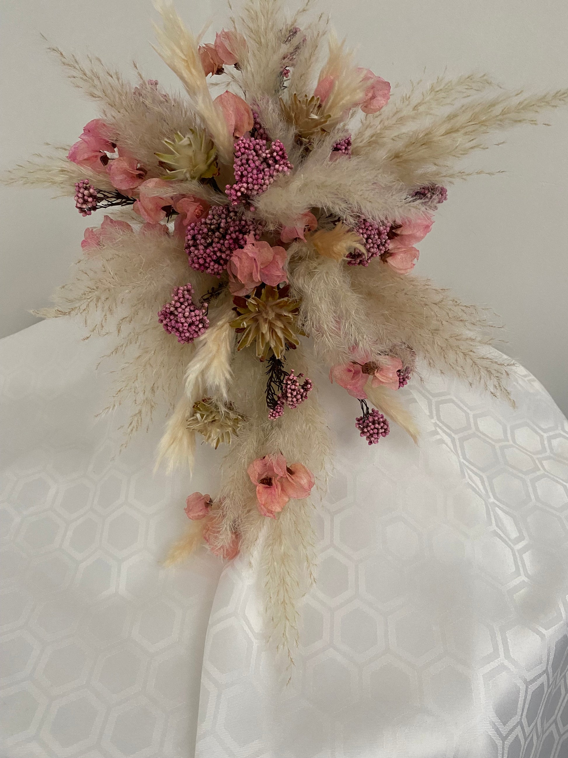 Dried Flowers Brides wedding bouquet. Natural and long lasting. Natural shades of pink and cream