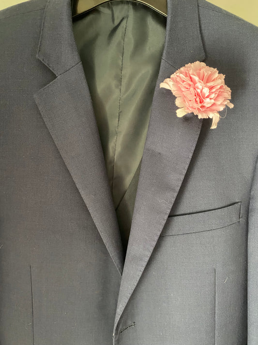 Silk pink carnation buttonhole lapel pin wedding formal occasion
