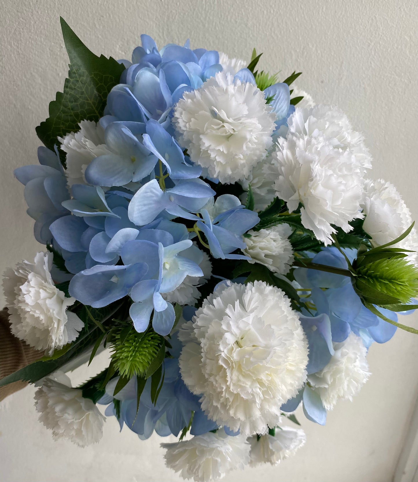 Blue and white Silk Hydrangea and carnations Bridal, wedding posy bouquet