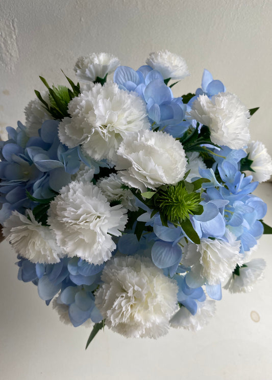 Blue and white Silk Hydrangea and carnations Bridal, wedding posy bouquet