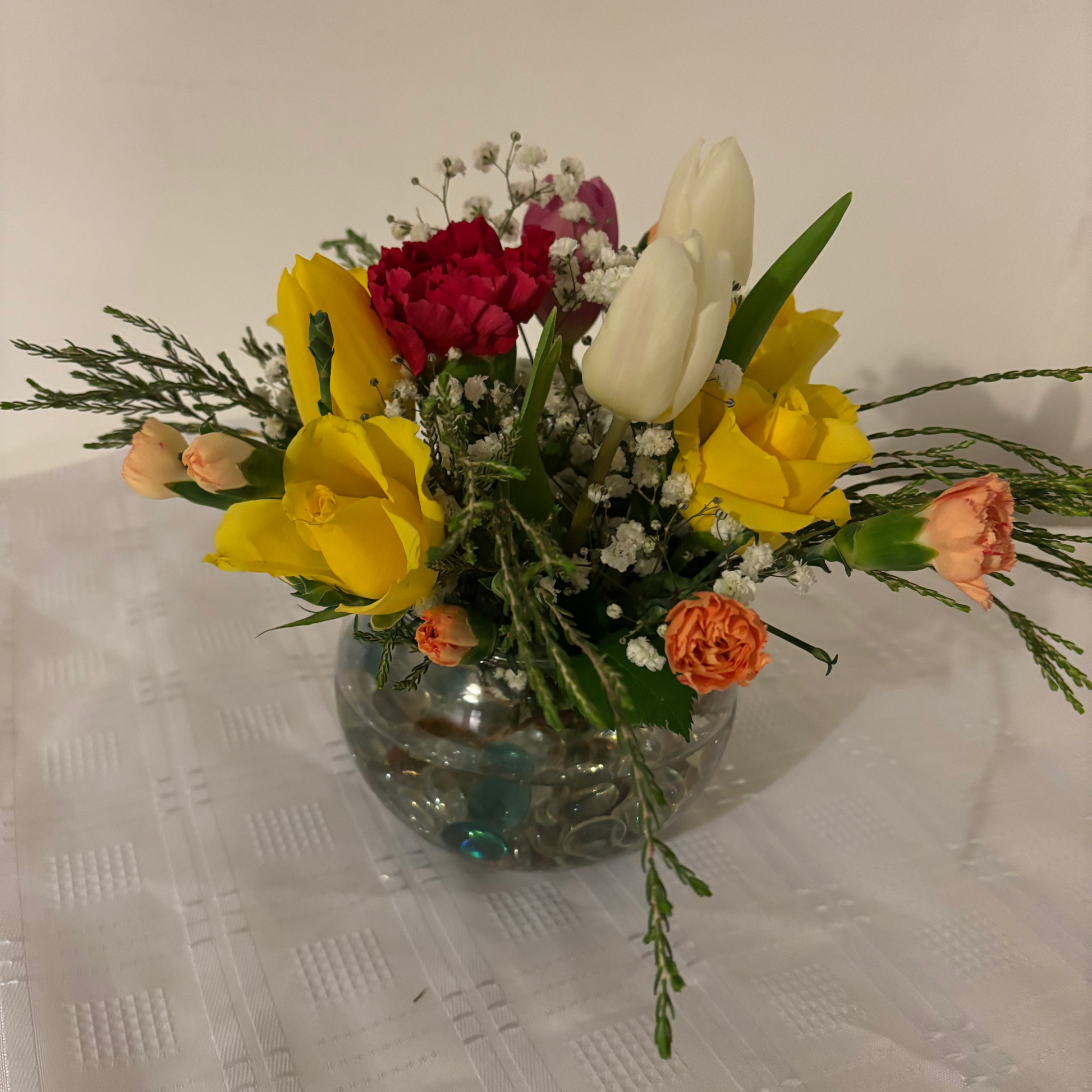 Fresh flowers in glass globe vase Solva Flowers