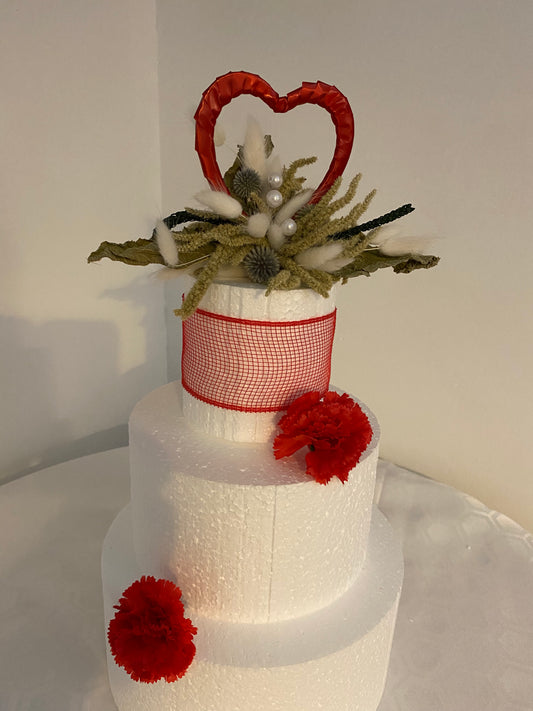 Dried Flower Red Heart Cake Topper Cake decoration