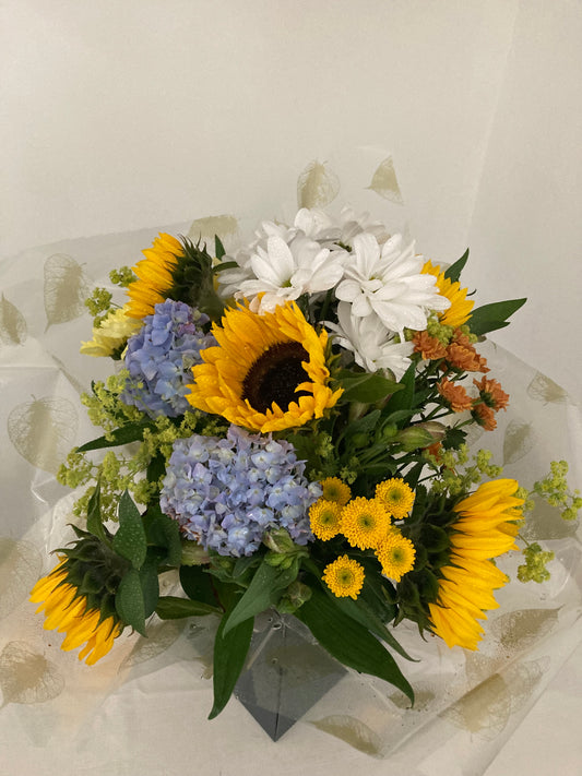 The Pembrokeshire Sunshine.  Hand Tied Bouquet of Sunflowers and fresh flowers