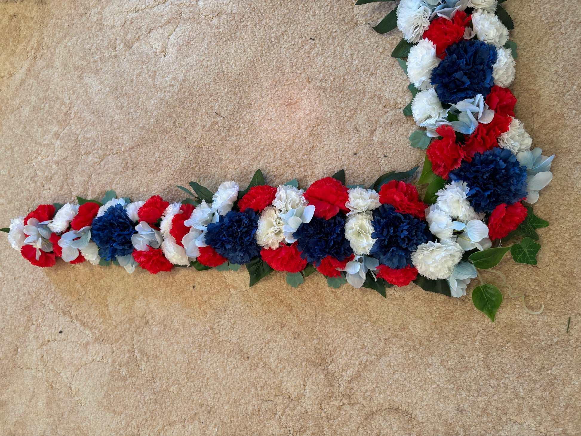 Hand designed red white and blue flower pony neck garland Solva Flowers
