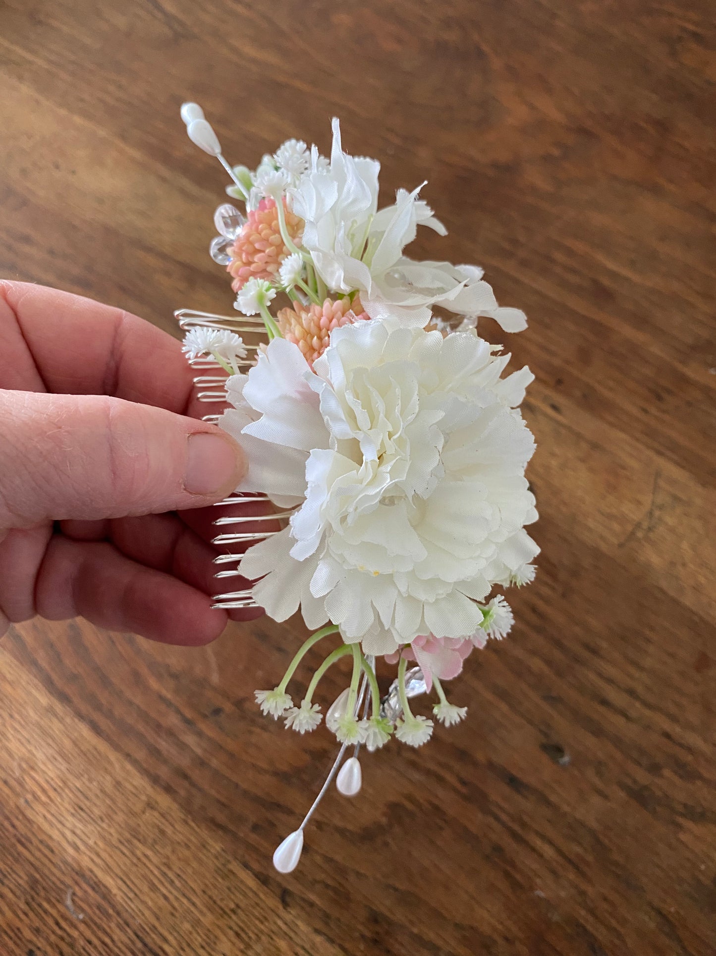 Hair Comb flower accessory. White with hint of pink Wedding silk flower hair comb.