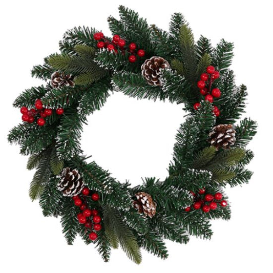 Artificial frosted spruce Traditional Christmas hanging wreath.