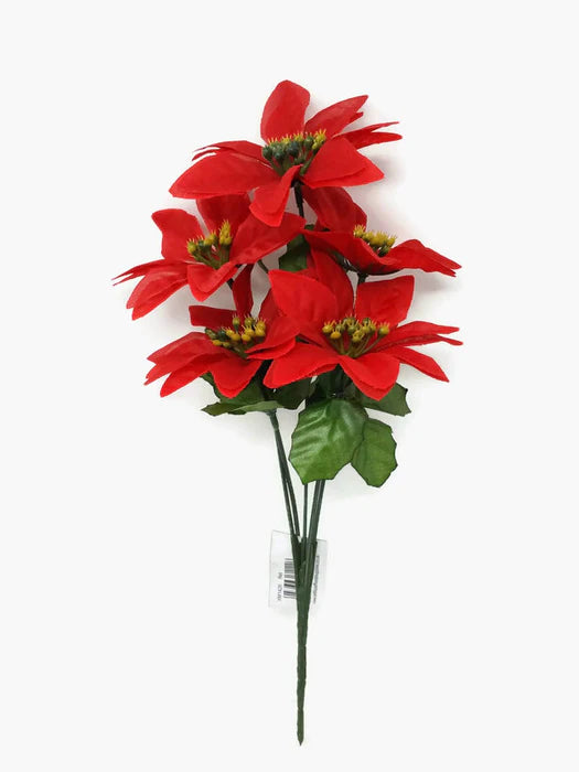 Artificial Festive 5 x head Red Poinsettia bush