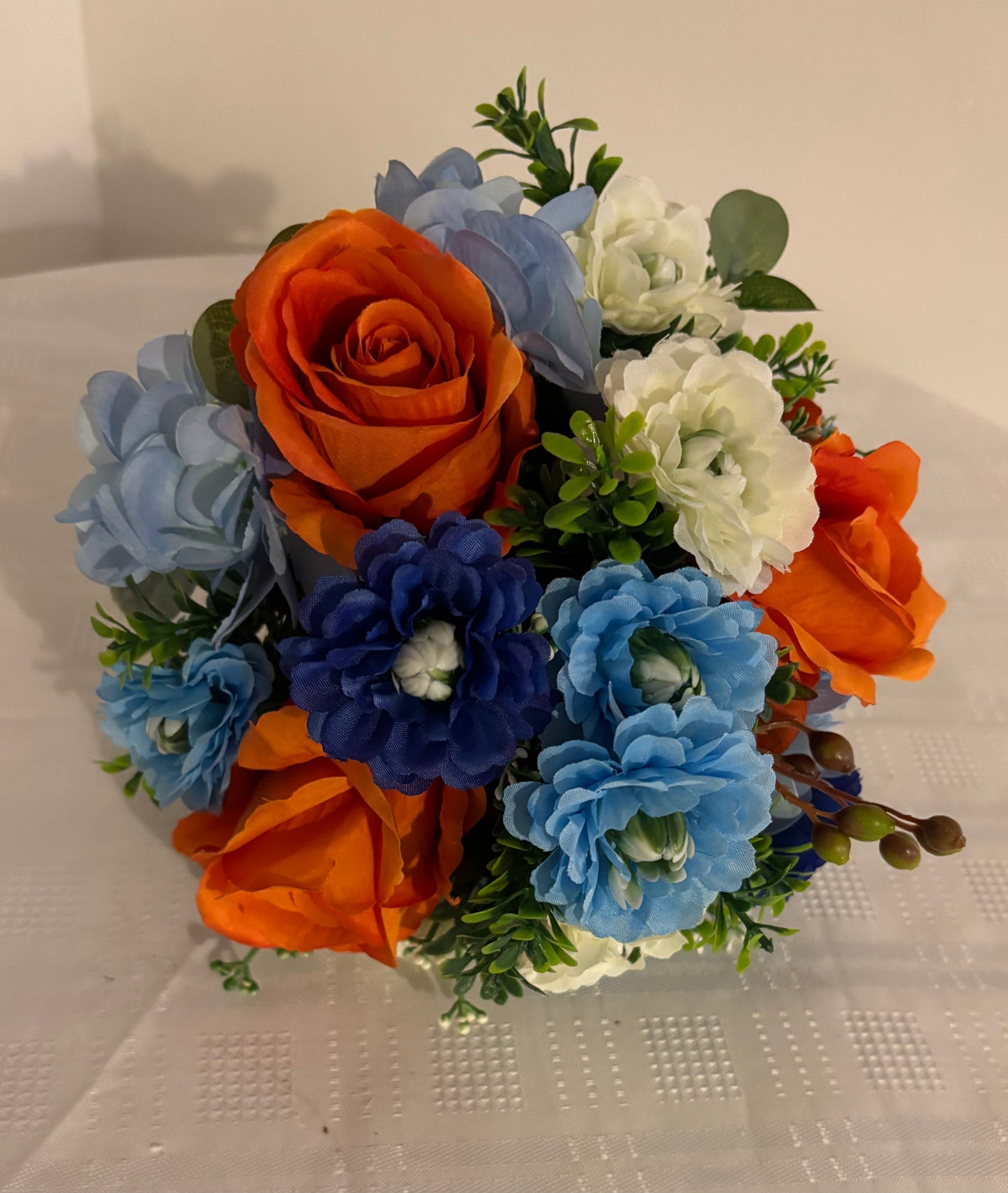 Posy bouquet, orange rose and blue aster