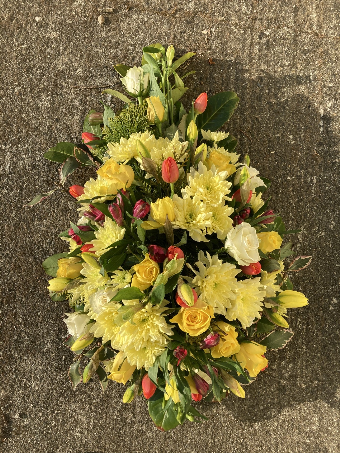 Casket Funeral Tribute  single ended arrangement - Yellow