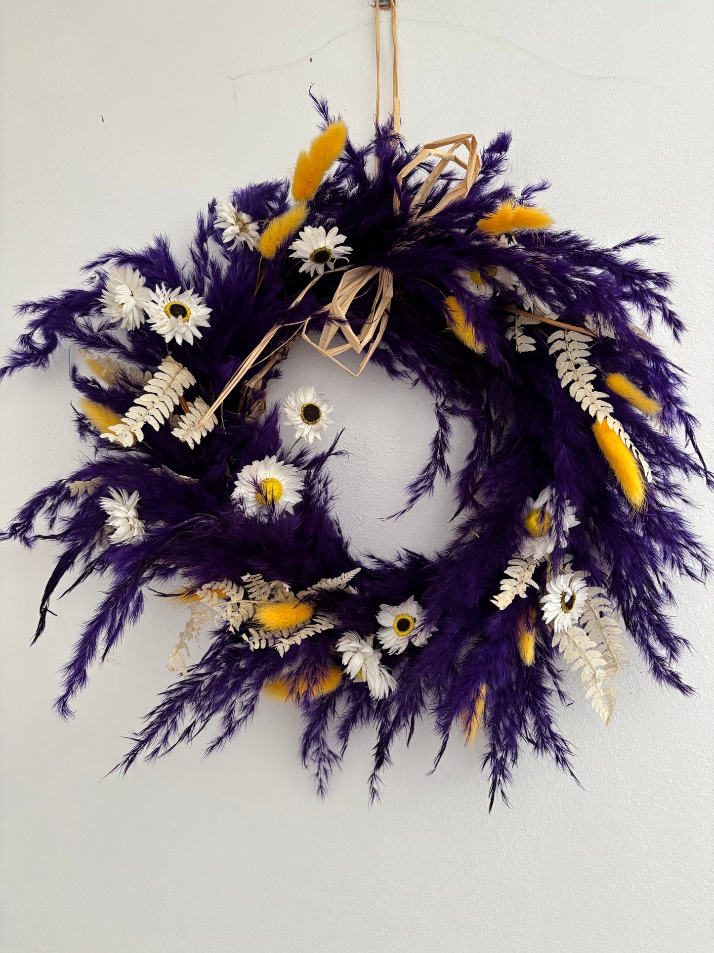Dried pampas purple and yellow wreath