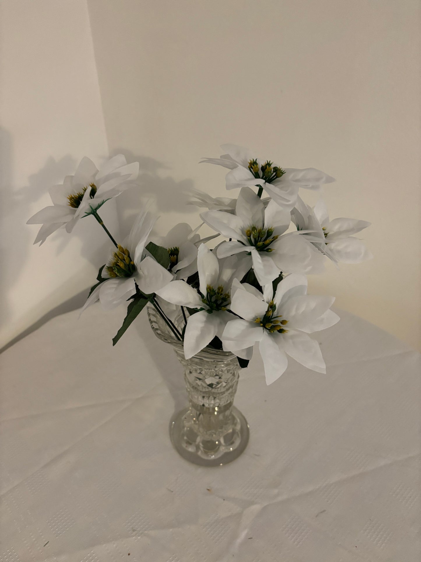 Artificial Festive 5 x head white Poinsettia bush