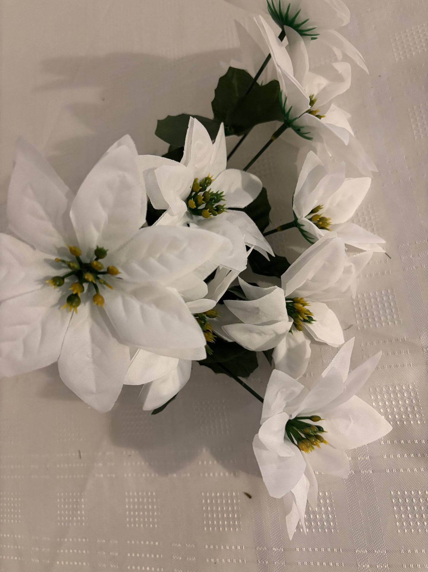 Artificial Festive 5 x head white Poinsettia bush