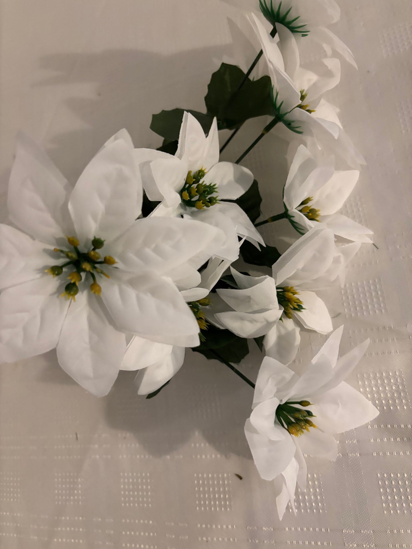 Artificial Festive 5 x head white Poinsettia bush