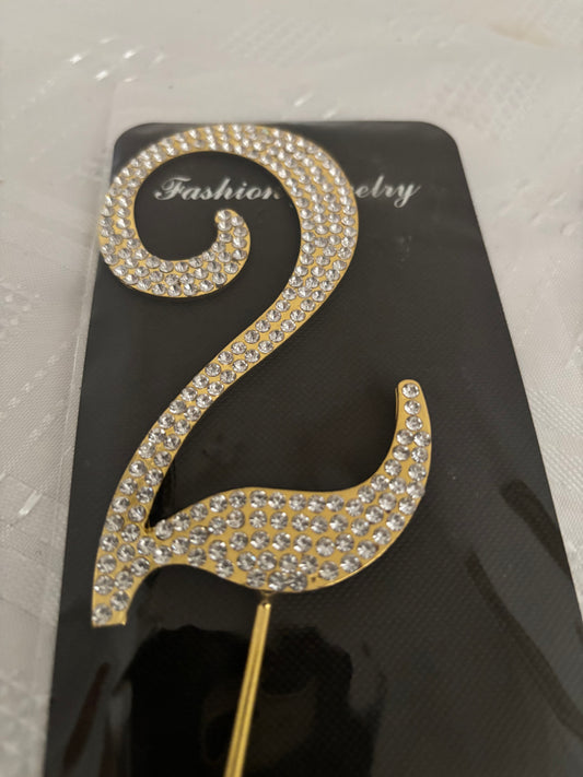 "Number 2" Diamante Cake Topper. Birthday anniversary Cake decoration topper. Table Number