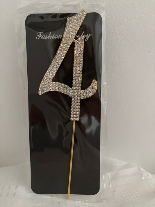 "Number 4" Diamante Cake Topper. Birthday anniversary Cake decoration topper. Table No.