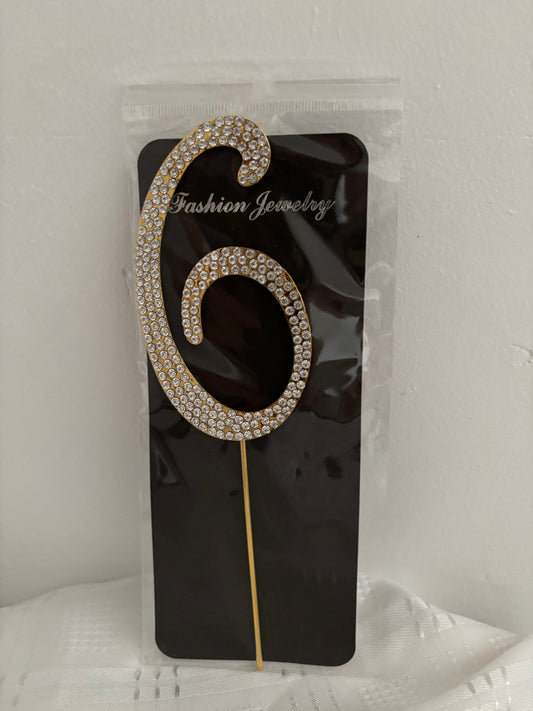 "Number 6" Diamante Cake Topper. Birthday anniversary Cake decoration topper. Table Number