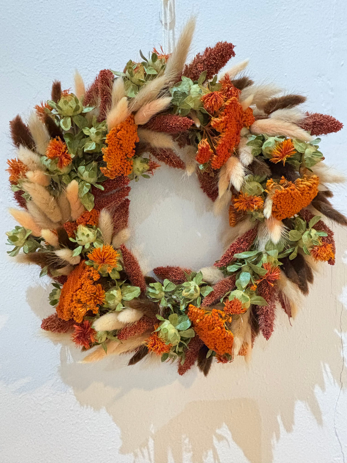 Hand Made natural dried flower autumnal indoor decor wreath.