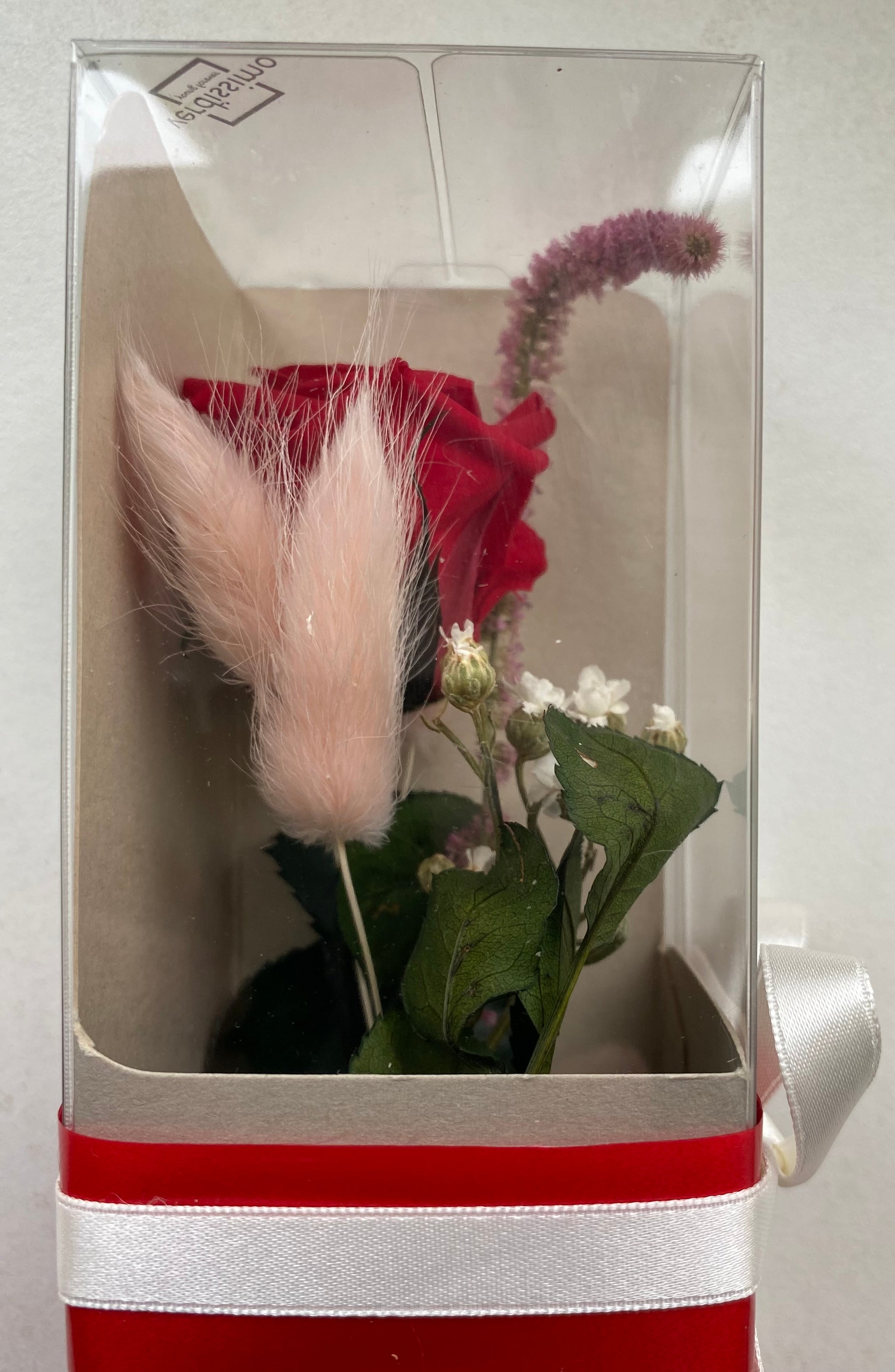 Natural Preserved Single Red Rose and dried flowers in a presentation box