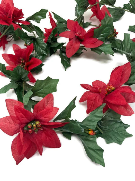 Artificial Festive Red Poinsettia Garland