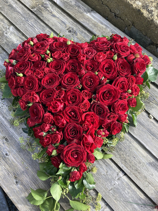 Funeral Tribute - Red Rose Floral Heart