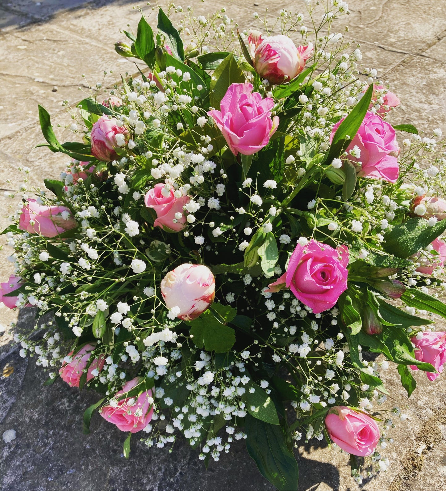 Funeral Tribute Round Posy arrangement - pink and white