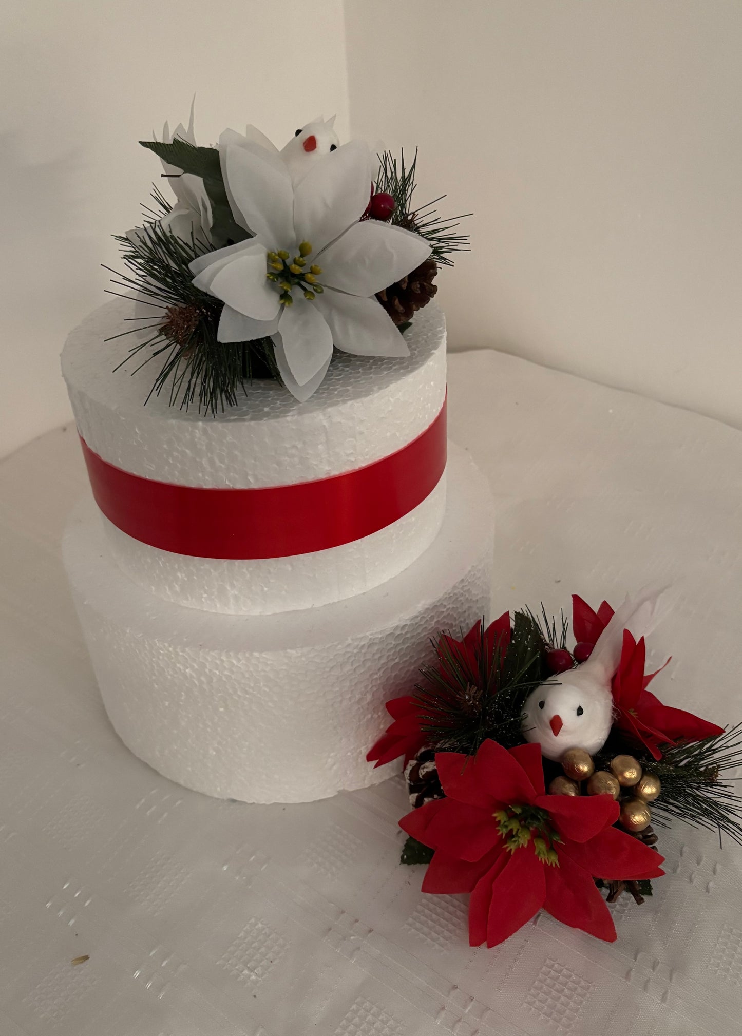Two dove and flower Christmas decorations for cake decoration