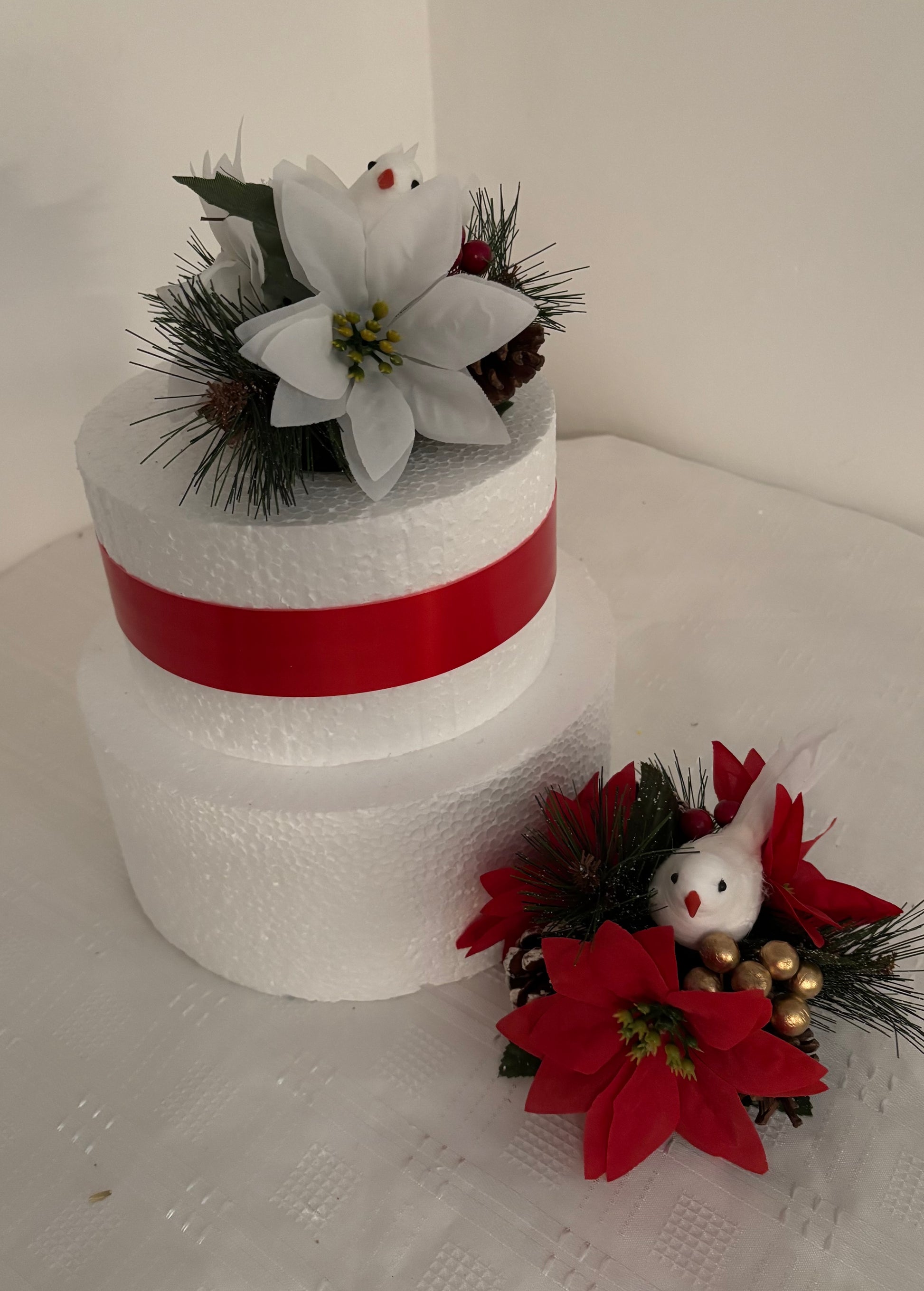 Two dove and flower Christmas decorations for cake decoration