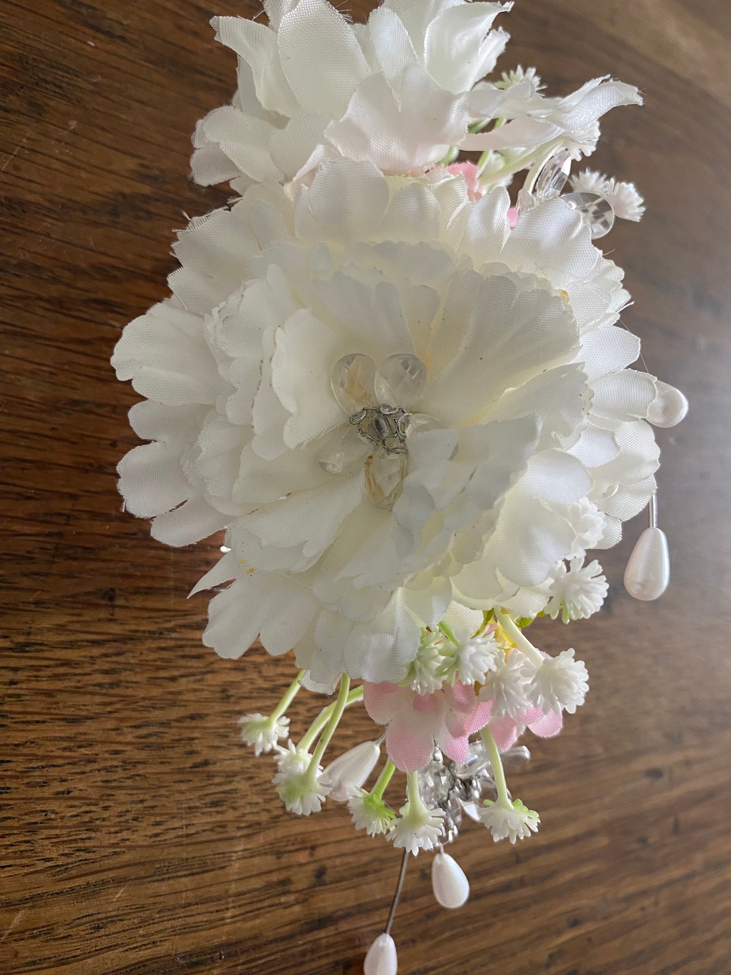 Hair Comb flower accessory. White with hint of pink Wedding silk flower hair comb.